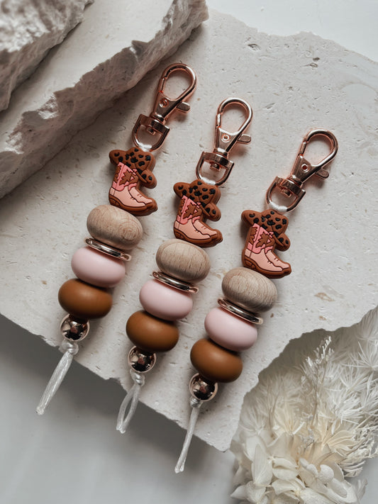 Pink/Tan Western Boot Keychain