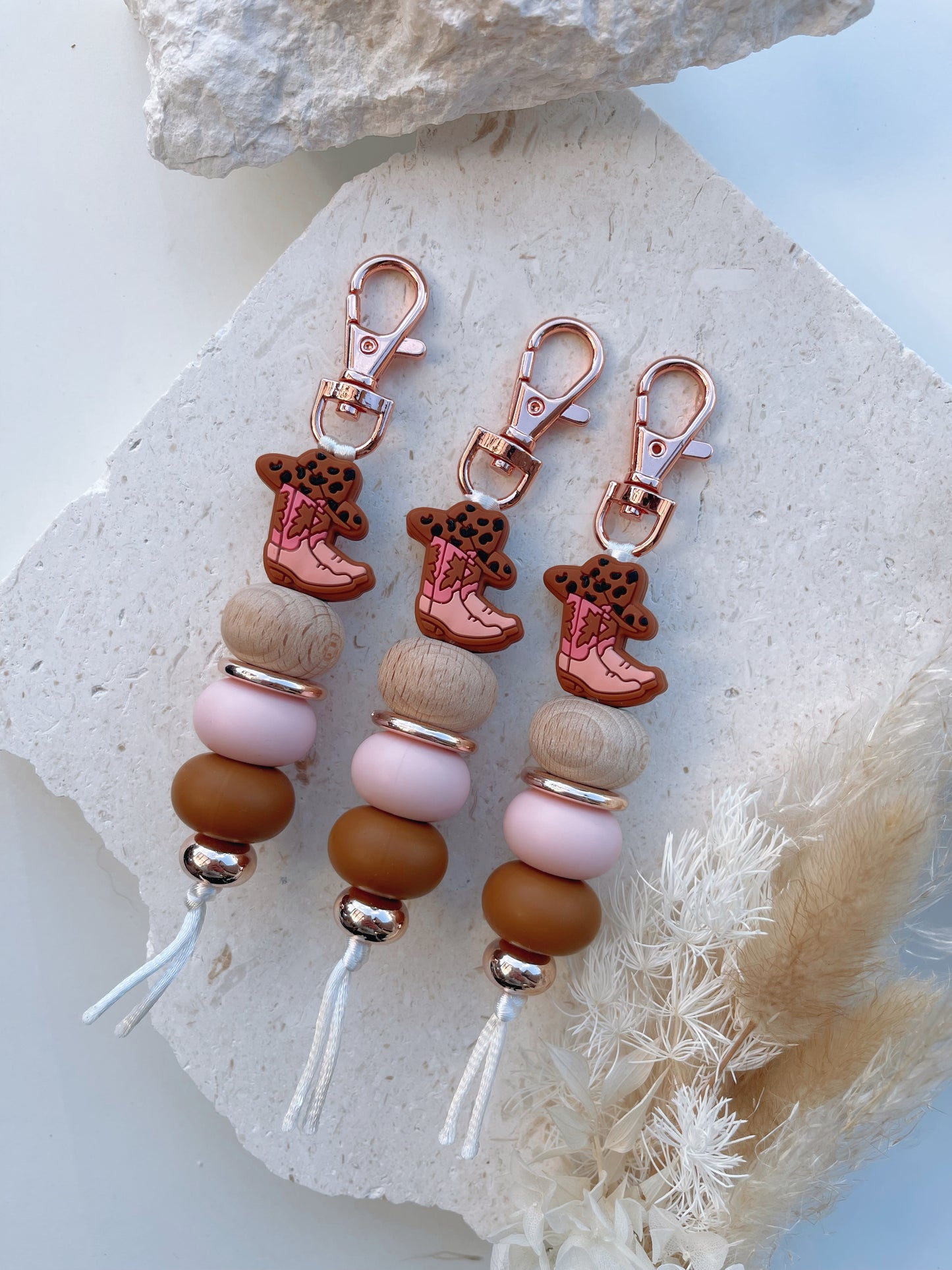 Pink/Tan Western Boot Keychain